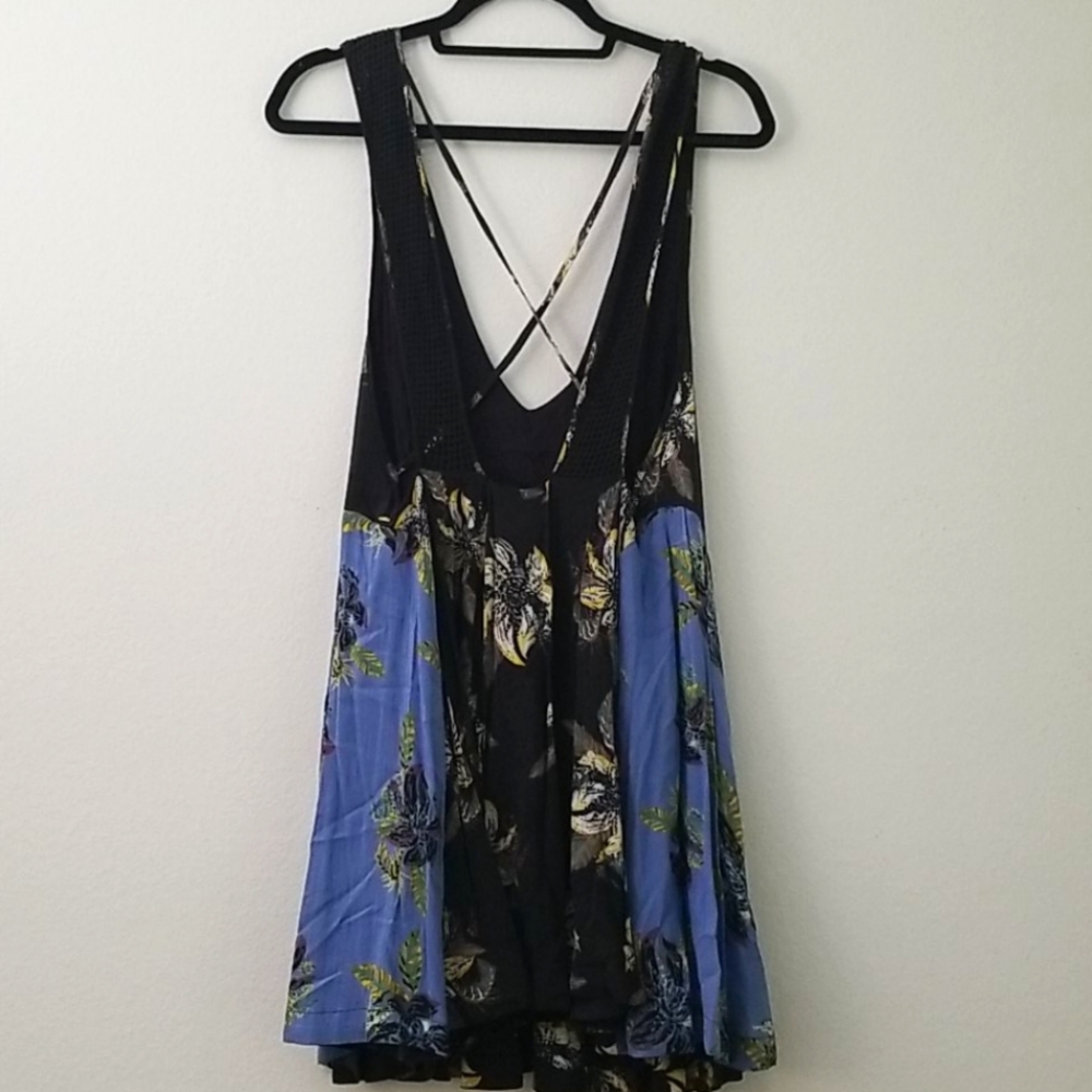 Free People Black Floral Strappy Back Dress with Blue Accents - Picture 3 of 5
